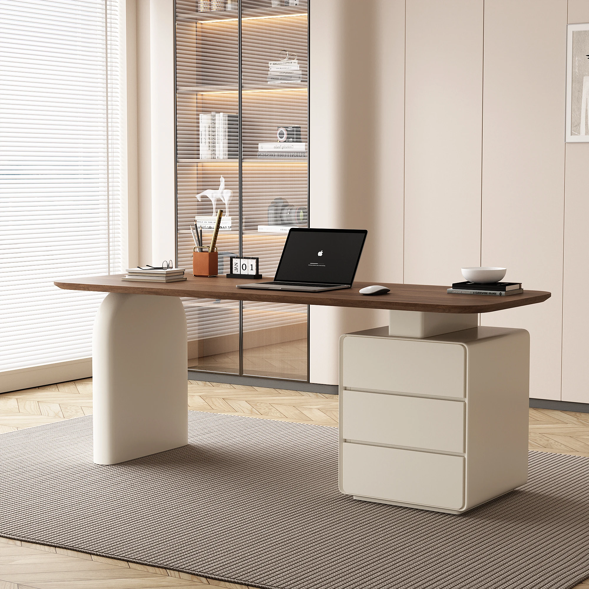 

High-grade Italian solid wood desk modern simple home living room study office desk walnut finish computer desk