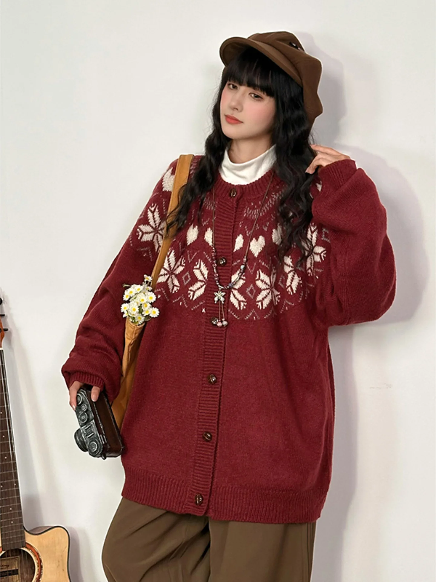 

Вязаный свитер Cisas: свободный кардиган в стиле Lazy Sle, красная верхняя одежда из мягкого хлопка с вышивкой в стиле Cisas для пар