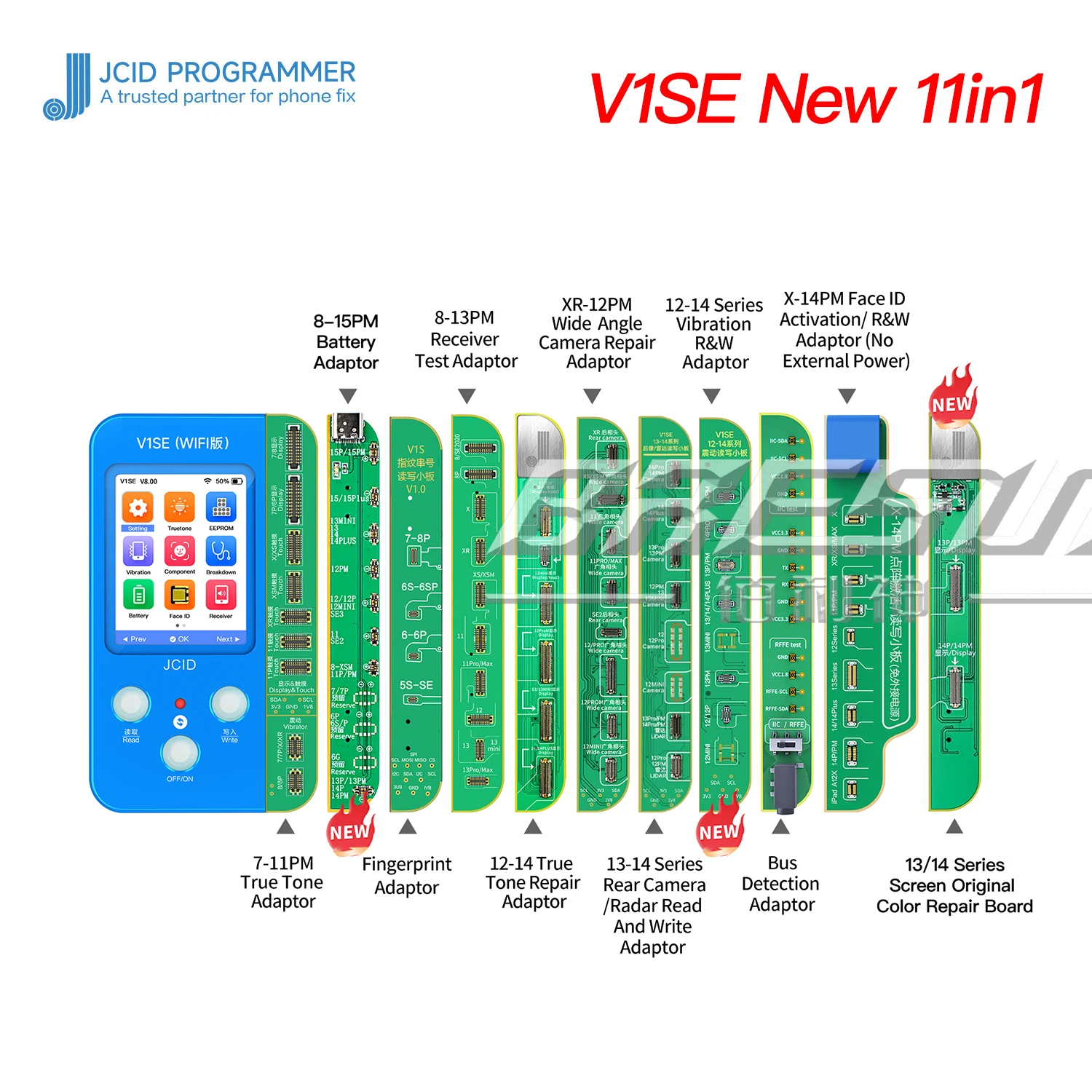 JCID V1SE Programmer for iPhone 11 12 Mini 13 ProMax 14 Photosensitive Original Color Touch Shock Fingerprint Battery Programmer