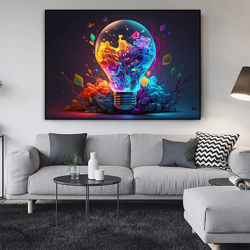 

Colorful Light Bulb Posters Prints Explosive Lights Canvas Paintings Colored Scattering Lights Wall Art Pictures for Home Decor