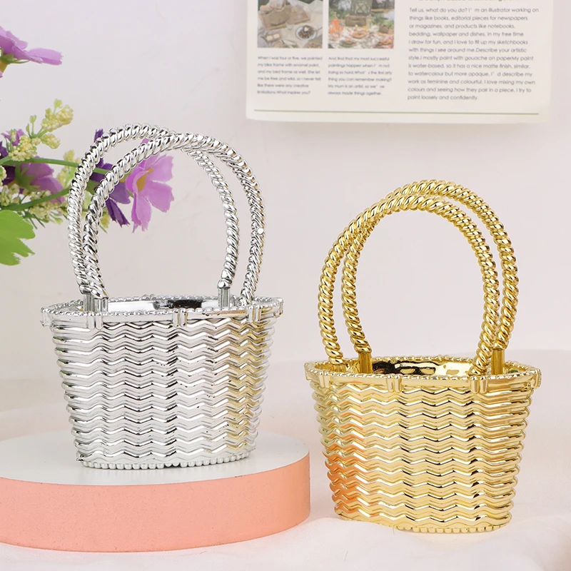 Hand Basket Wedding Candy Box Souvenir Gift Case Home Table Decor Portable Wedding Trinket Box Candy Container Decor