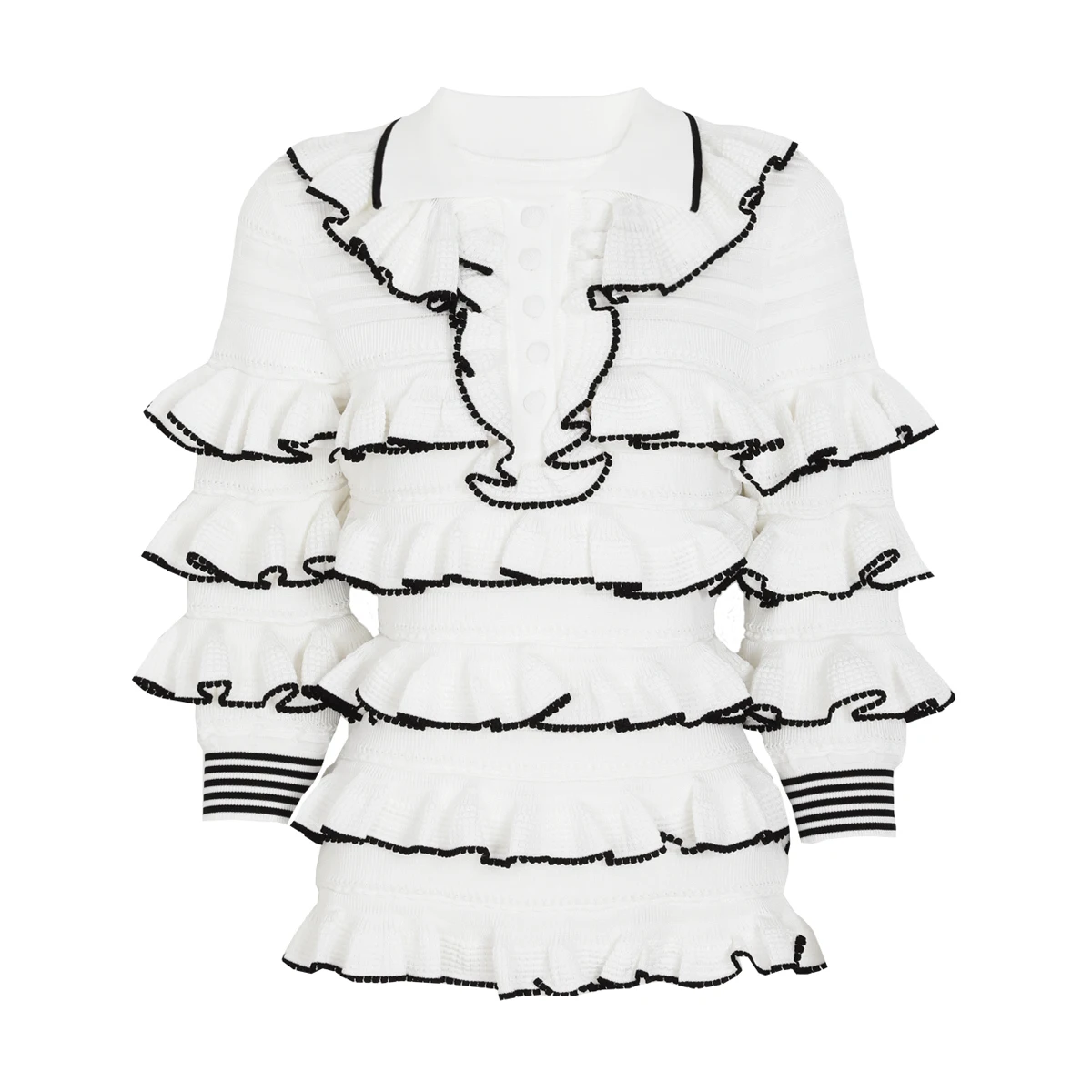 26285 Spring And Autumn New High Quality Fashion Women's Half Sleeve Ruffle Edge Stacked Knitted Shirt Top Woolen Coat