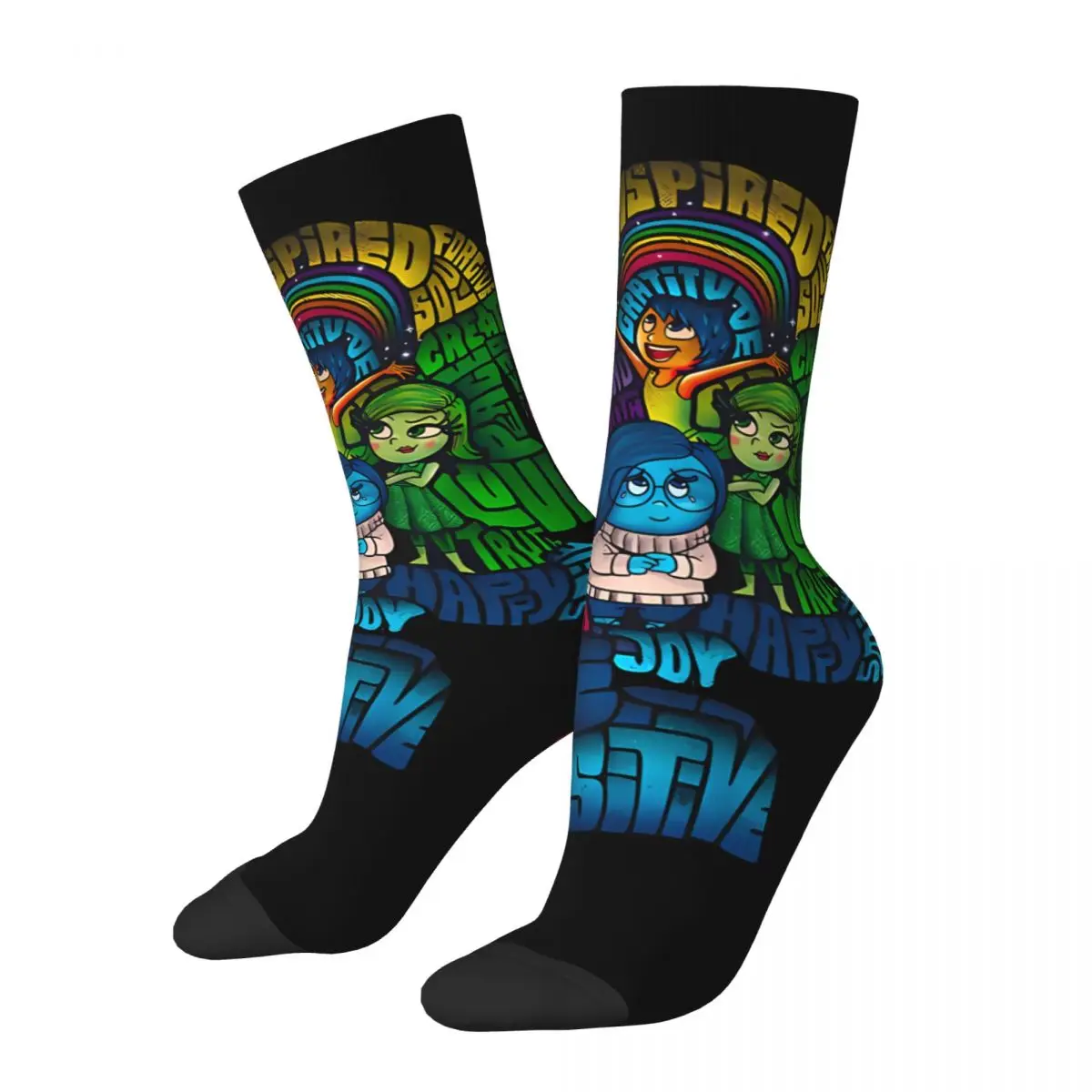 Funny Crazy compression Adorable Sock for Men Hip Hop Harajuku Inside out 2 Happy Quality Pattern Printed Boys Crew Sock Novelty