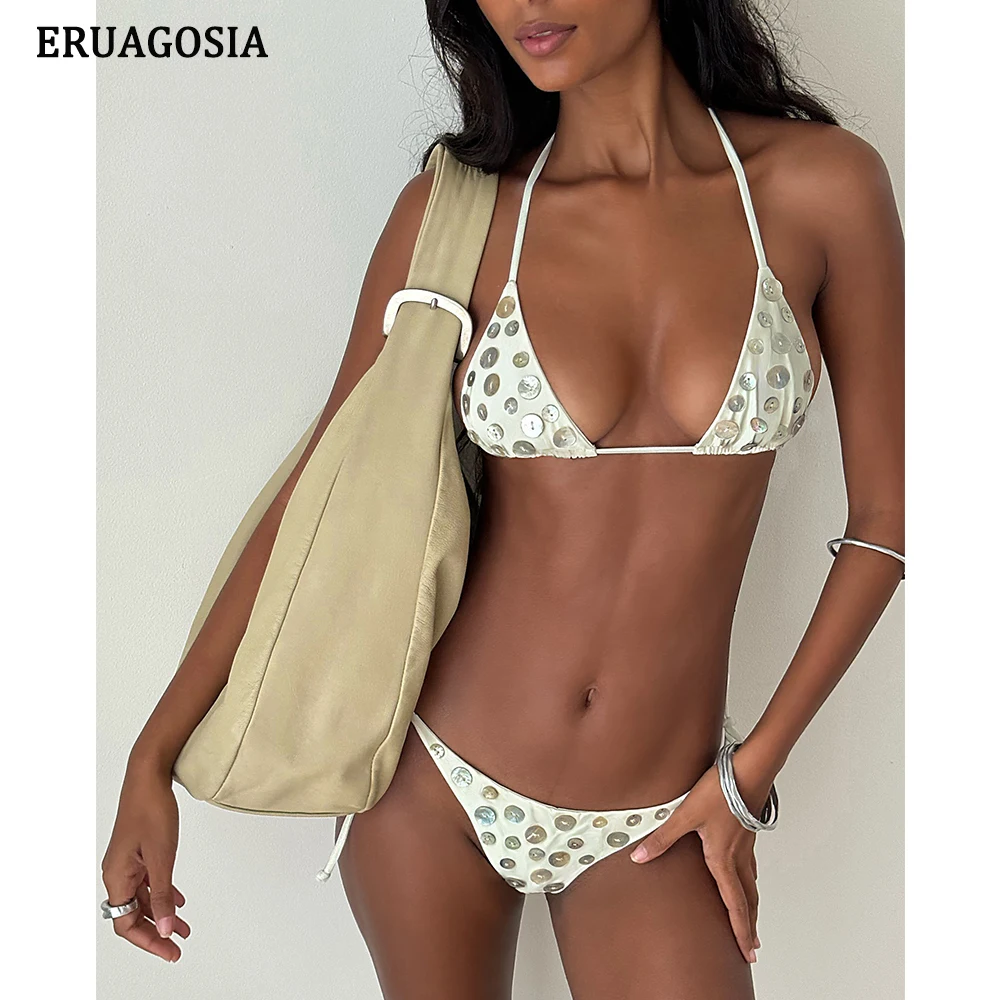 

2026 Sexy Women's Bikini Swimsuit Tie-Side Micro Swimwear Bathing Suit with Buttons Summer Beachwear for Females Bikinis Sets