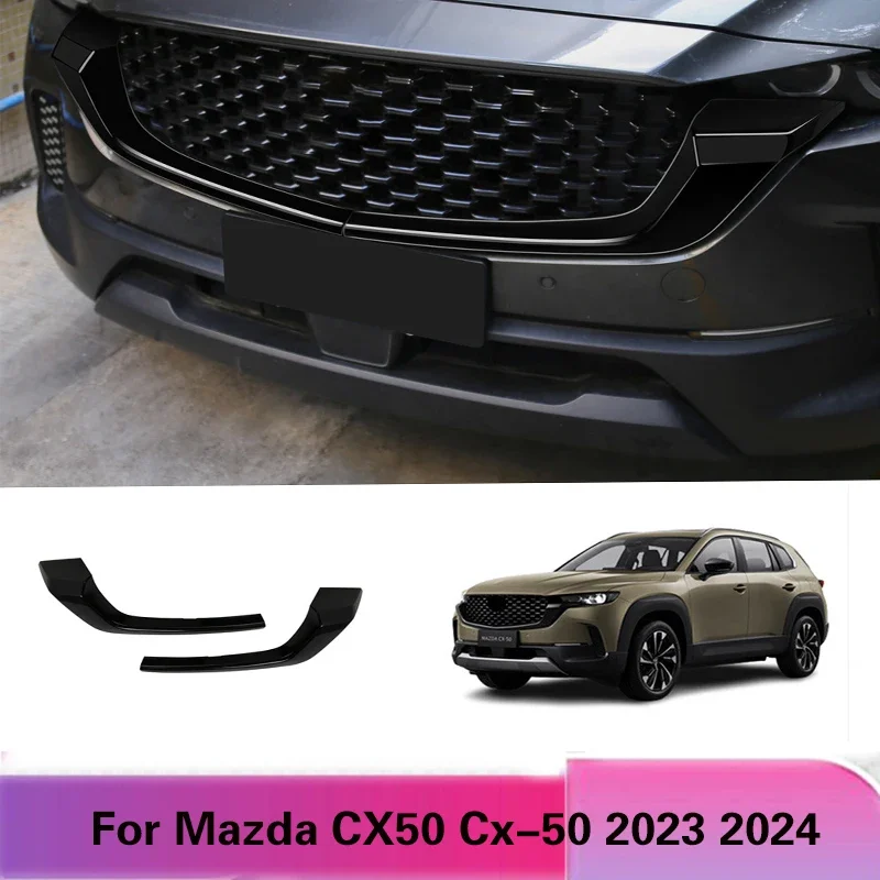 For Mazda CX50 Cx-50 2023 2024 ABS Black Front Hood Bonnet Grill Lip Molding Cover Trim Grille Bar Garnish Mesh car Styling