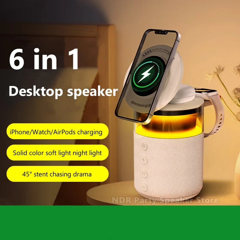 محطة شحن لاسلكية مغناطيسية 6 في 1 مع مكبر صوت BT5.4 لاسلكي، شاحن سريع لسلسلة IPhone IWatch AirPods #1