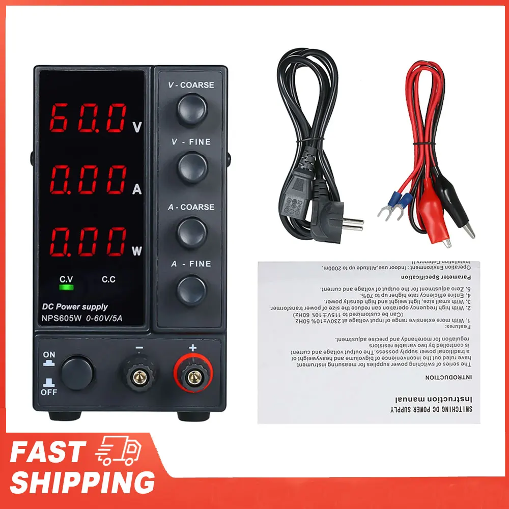 NPS605W Switching DC Power Regulated Power Supply Adjustable Mini DC Switching Power 0-60V 0-5A 3-Digit LED Display 300W