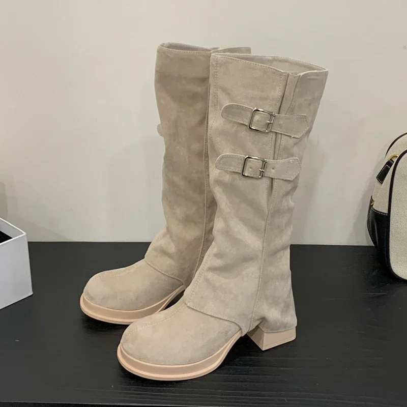 

Aneikeh дизайнерский стиль, женские ботильоны с пряжкой на ремне и молнией, модные туфли в стиле панк с круглым носком и квадратным низким каблуком