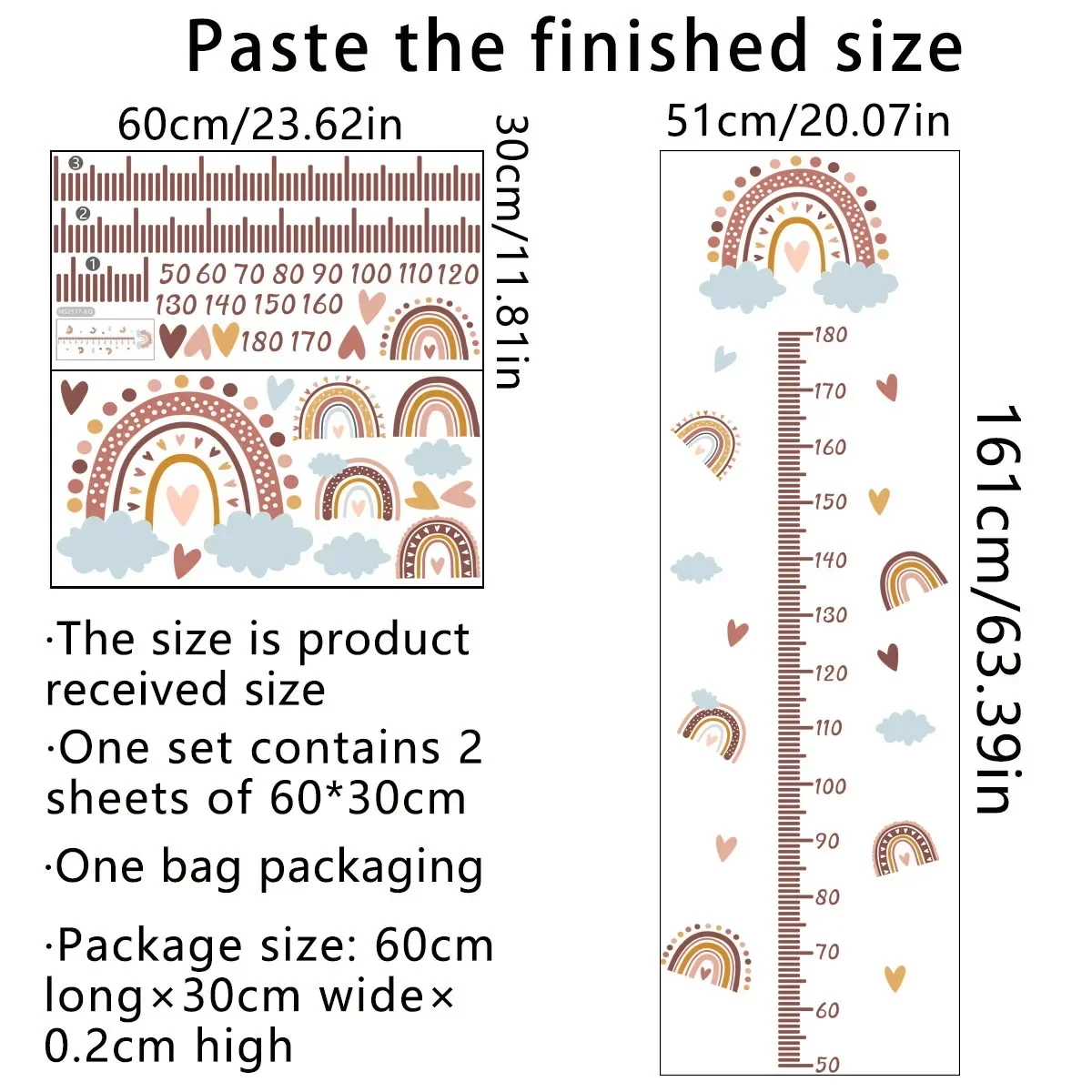 Różowa tęczowa wykres wzrostu dla dzieci naklejki ścienne zmierz wysokość linijka dla dzieci wystrój pokoju dziecięcego sztuka dziewczyna