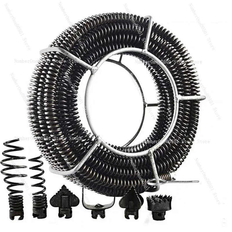 15M Length Household Drain Pipe Dredger Extension Spring Set Sewer Dredger Compression Spring With Connector For 10-100MM Pipe F