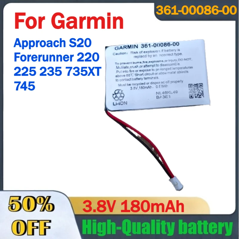 3.8V 180mAh Rechargeable Battery For Garmin Approach S20 Forerunner 220 225 235 735XT 745 Battery 361-00086-00