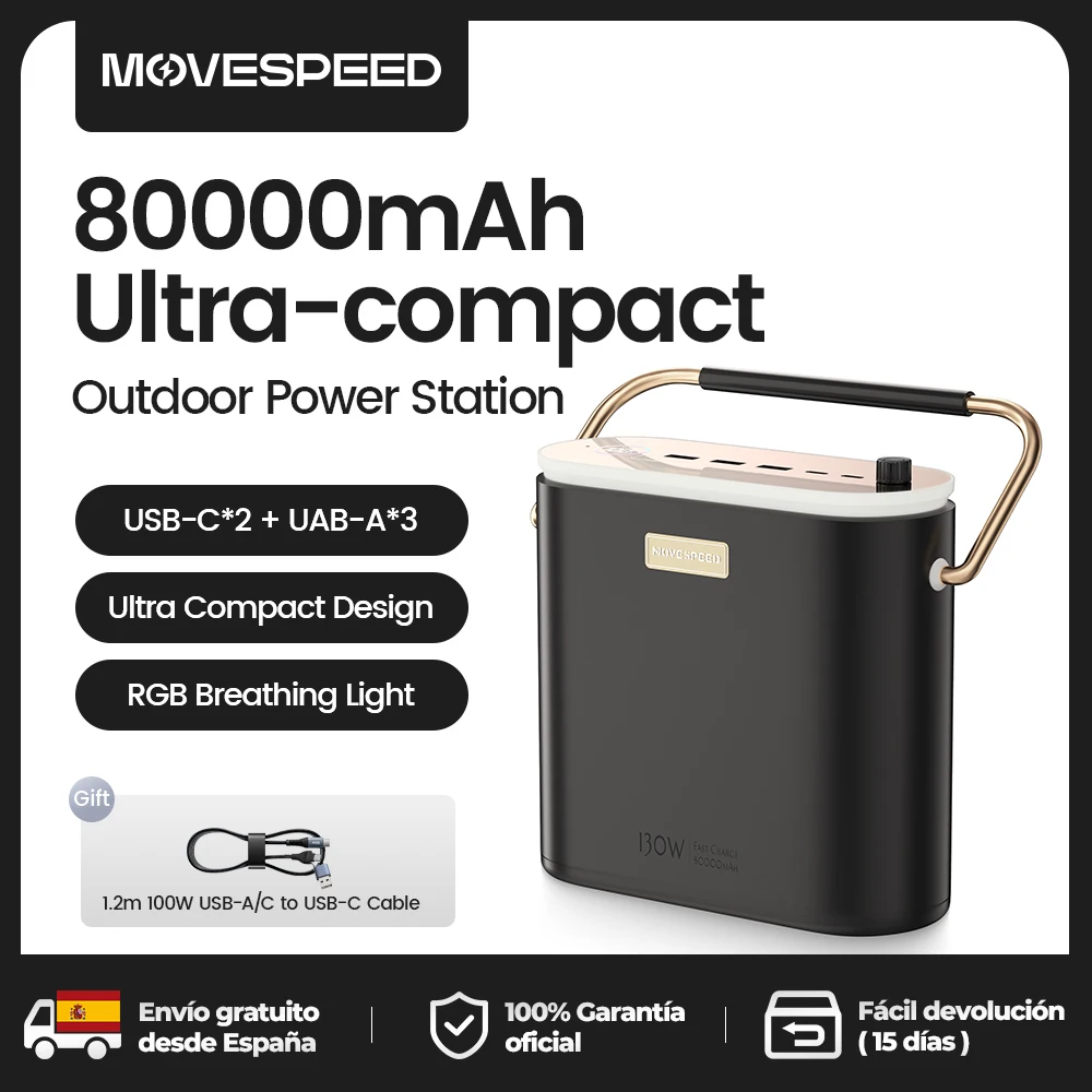 MOVESPEED S80 Large Capacity Power Bank 100W PD Fast Charging External Battery Portable Power Station for Outdoor Camping Laptop