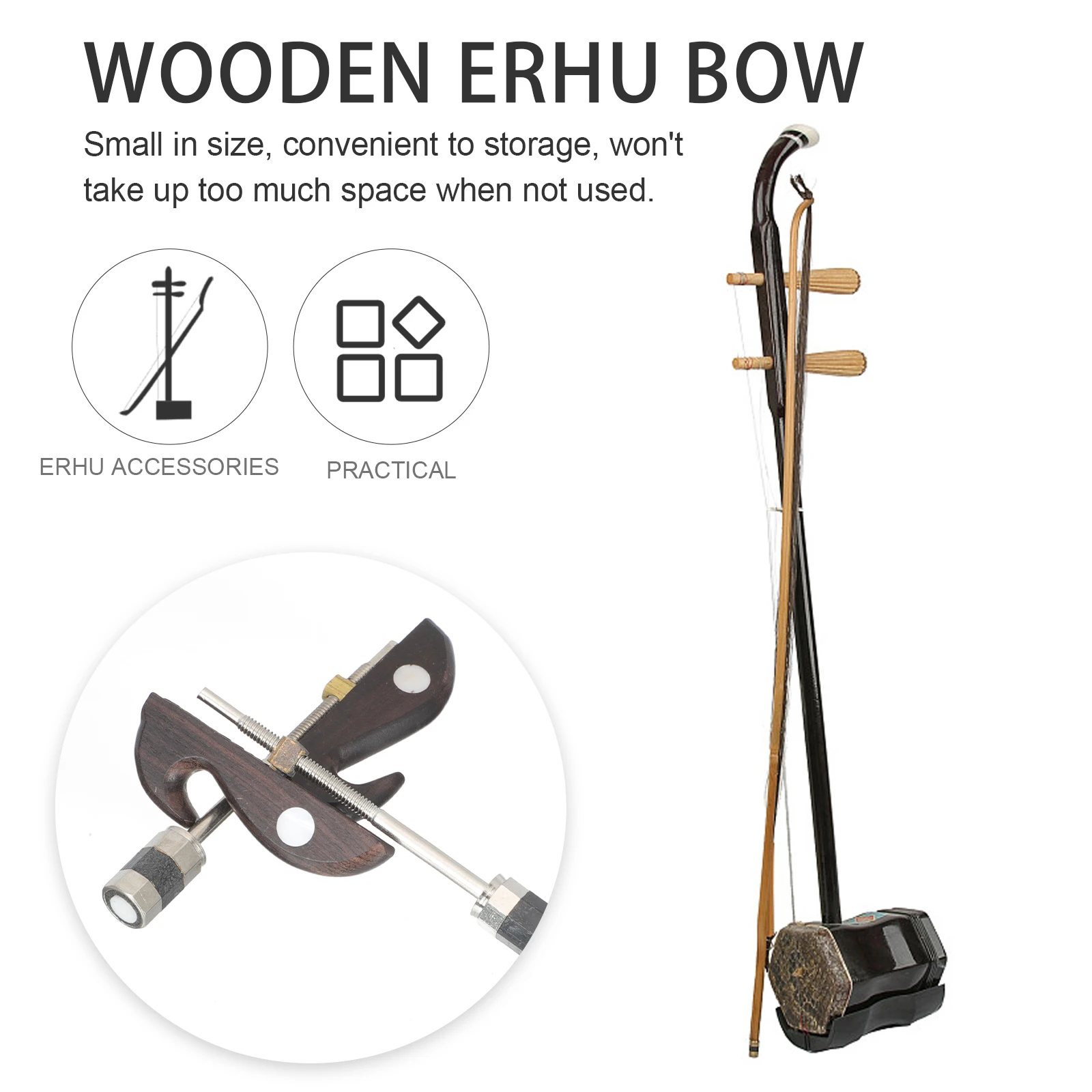 

2pcs Erhu Accessories Wooden Bow Replacement Portable Durable Musical Instrument Parts Professional Erhu Bow Fits Small Size
