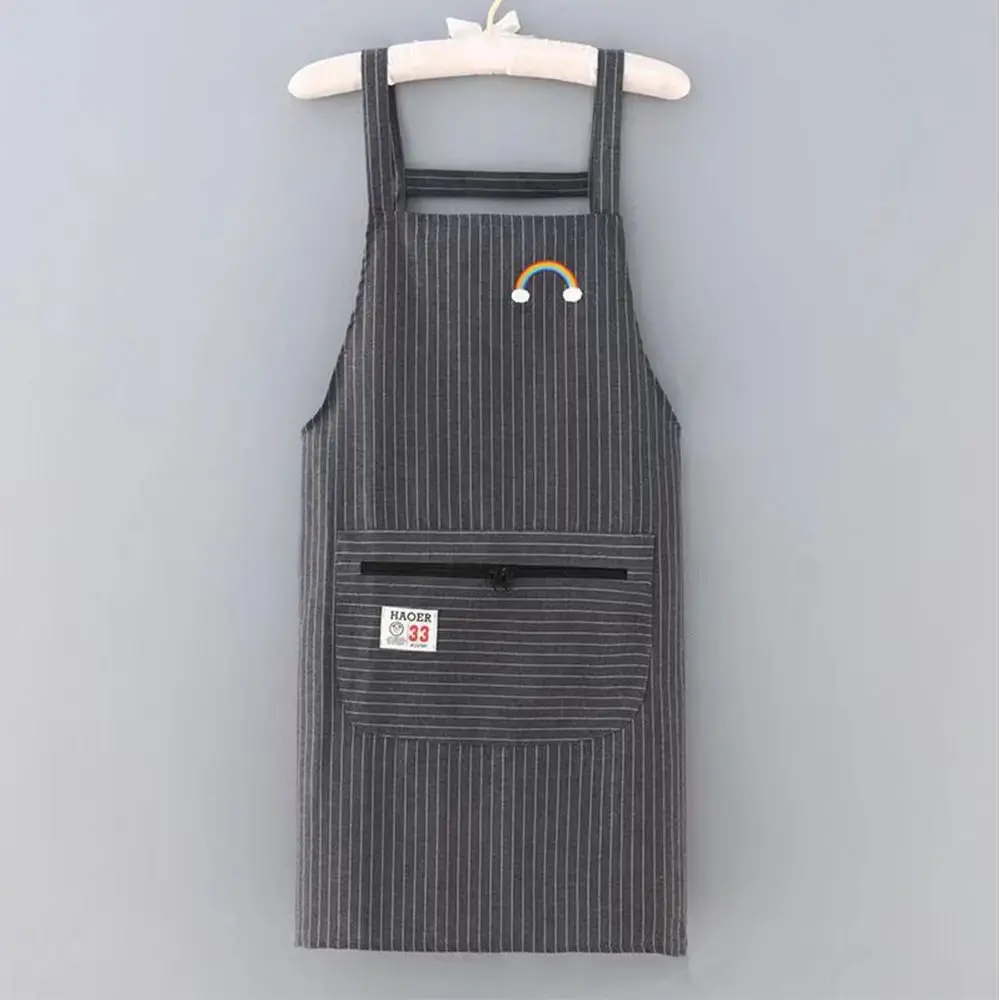 Cotton Women Overall Apron Oil Resistant Breathable Kitchen Aprons Striped Zipper Sleeveless Cooking Smock Kitchen Supplies