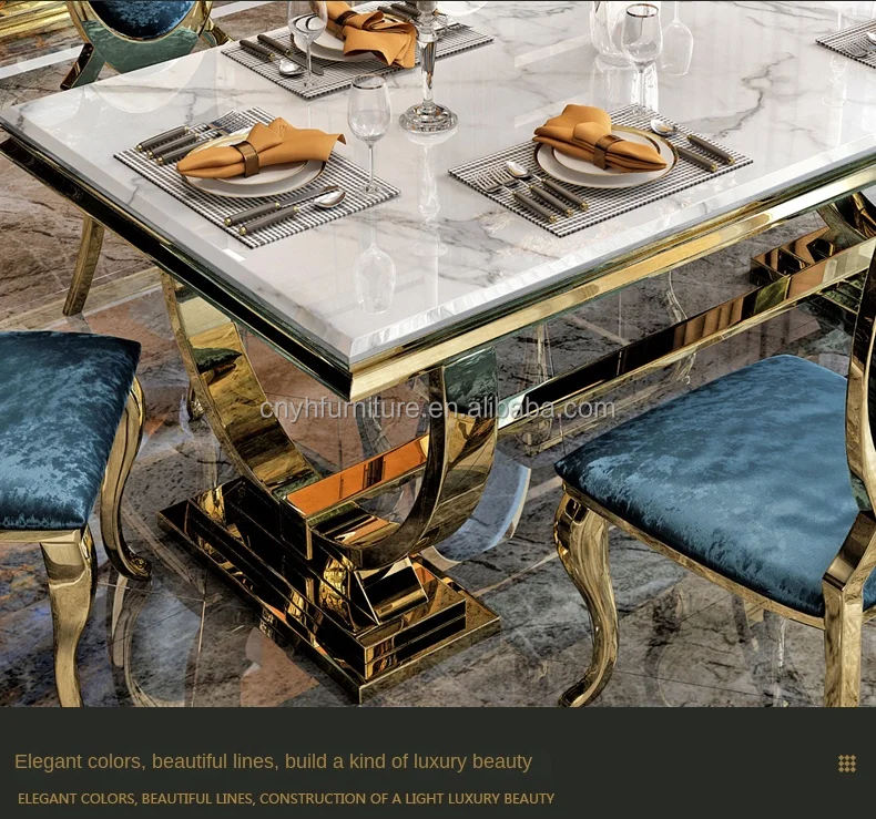 أطقم غرفة طعام فاخرة من الفولاذ المقاوم للصدأ لعام 2022، طاولة طعام حديثة مكونة من 6 كراسي للمطبخ وطاولة طعام للفنادق على طراز المطاعم #5