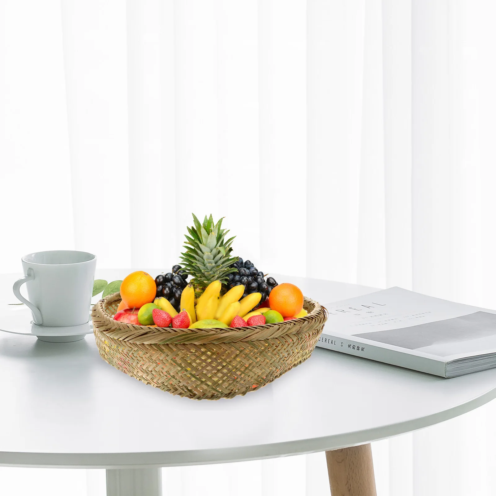 1Pcs Heart Woven Bamboo Basket Handmade Storage Container Fruit Bread Snack Practical Serving Kitchen Picnic Basket