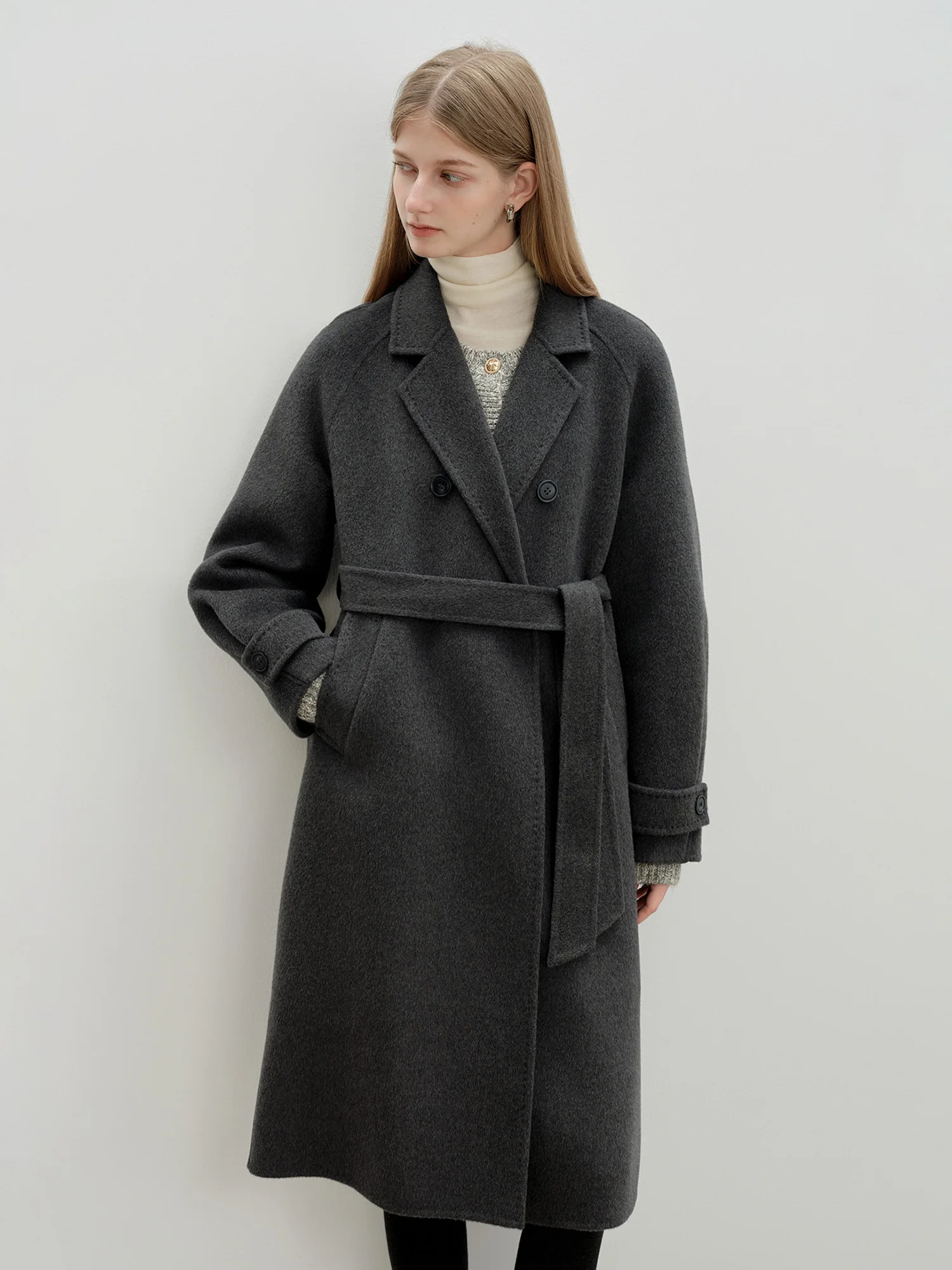 ZIQIAO Korean Style Blazer Collar Wool Coat Women 2025 Winter New Woolen Coat Mid-length Loose Fit Casual Commuting Simple