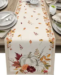 Chemin de table en lin Aliments pour Thanksgiving, écharpes de commode, décor de cuisine de ferme, décorations d'automne