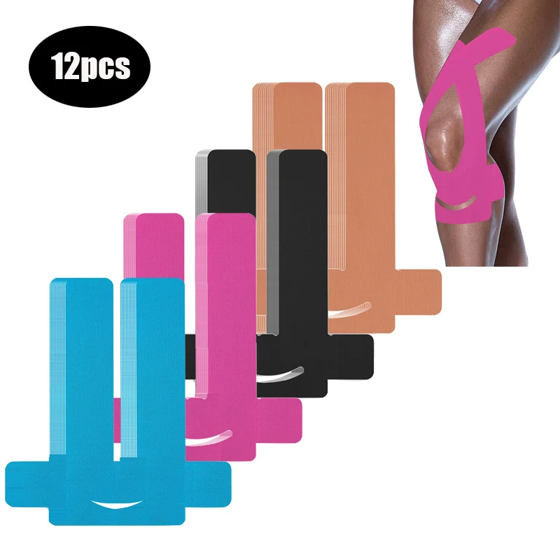 

6/12pcs Precut Kinesiology Tape for Knees Elastic Knee Support Stability Pain Relief Sports Waterproof Breathable Athletic Tape