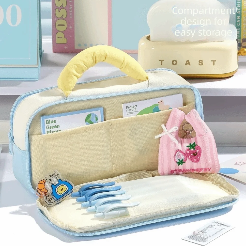 New Design Soft Handle Stationery Bag Multi-Layer Large Capacity Pen Pouch Zipper Closure Multi Pocket Storage Bag Student Use
