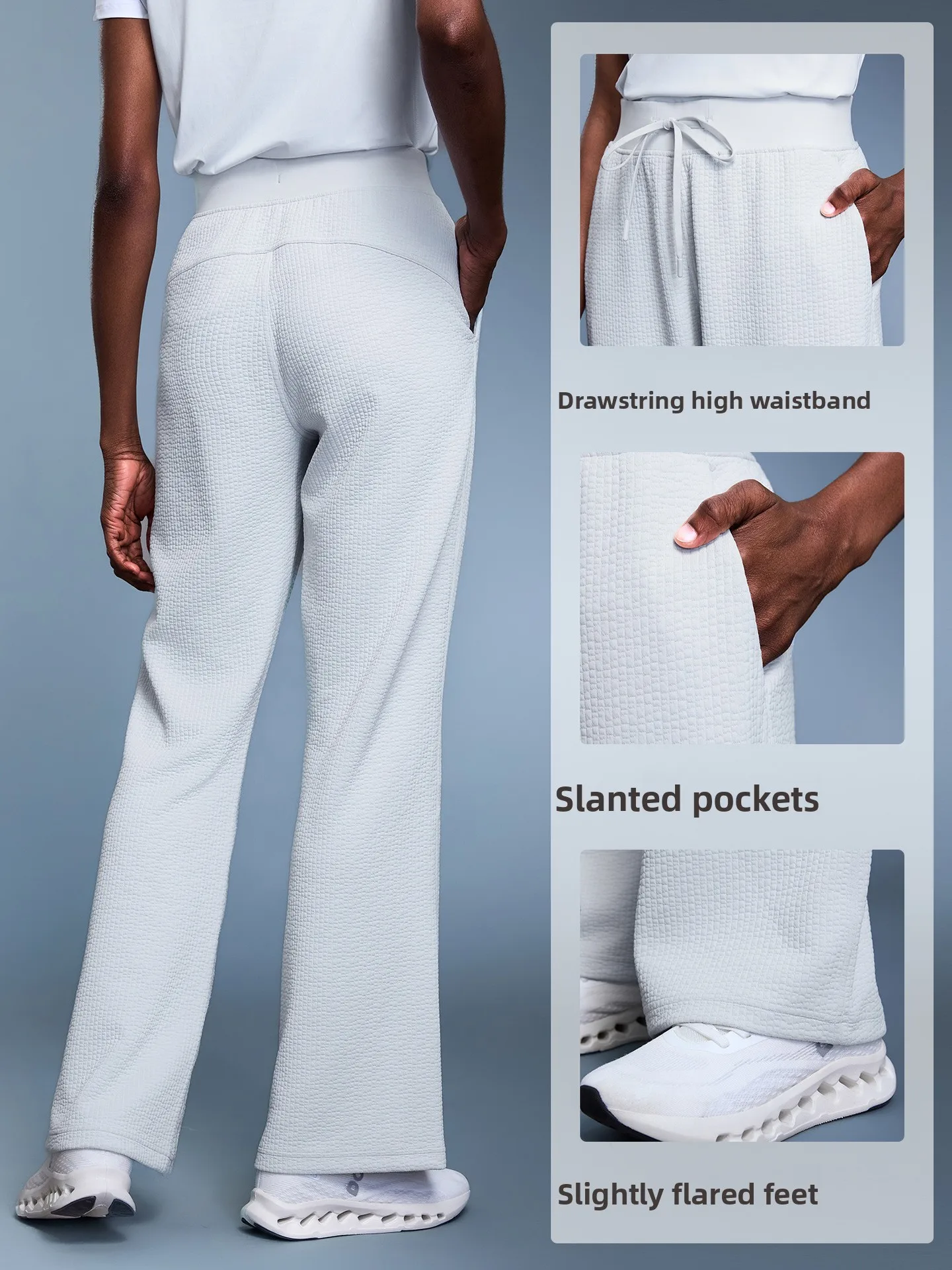 Mulheres esportes quente waffle malha cor sólida versátil esportes calças com cordão solto emagrecimento perna larga calças casuais