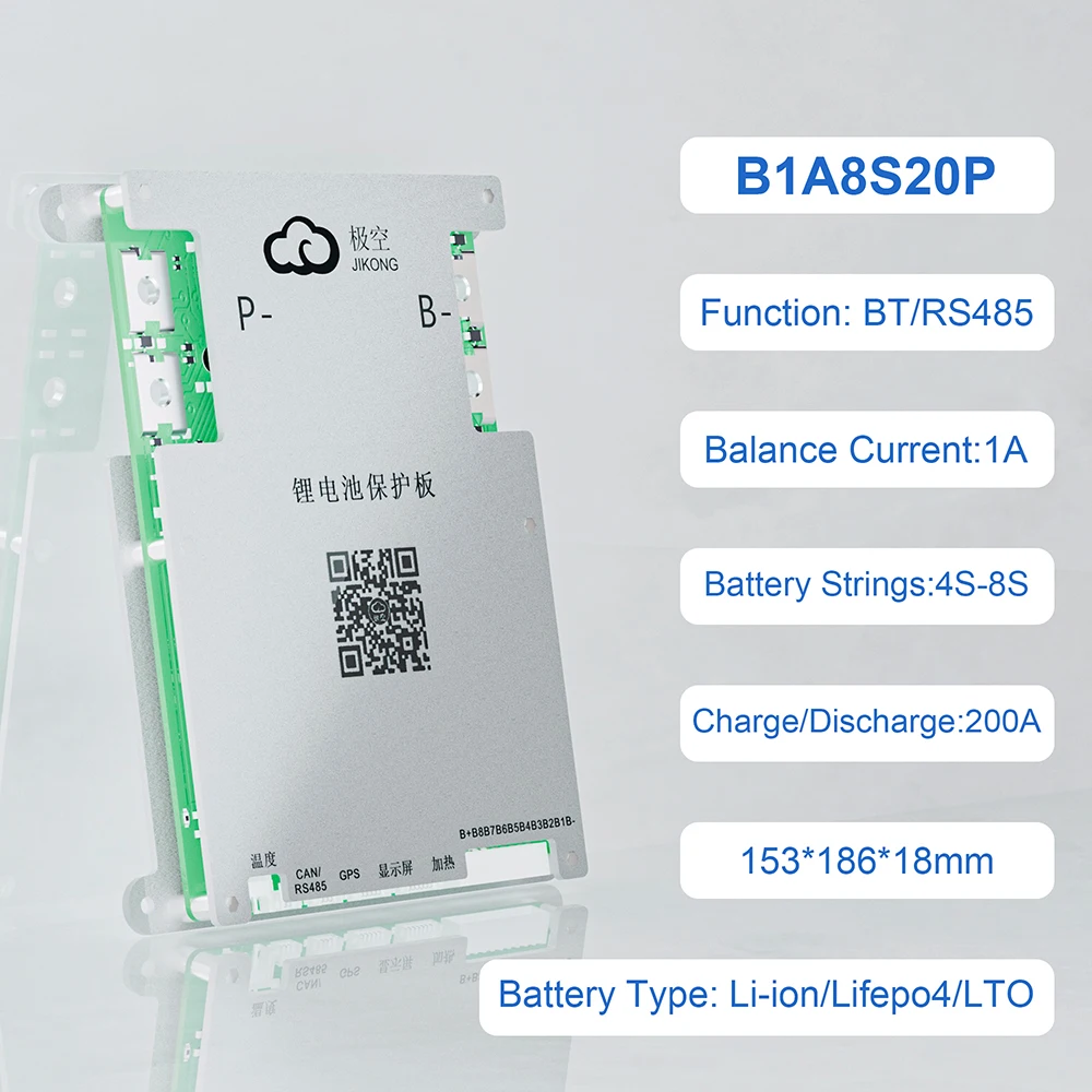 Smart Jikong Bms B1a 8S 20P Met Bt Kan Rs485 Warmte 1a Actieve Balans 3S ~ 8S Lifepo4 Li-Ion 18650 Batterij 200a Oplaadbescherming Jk Bms