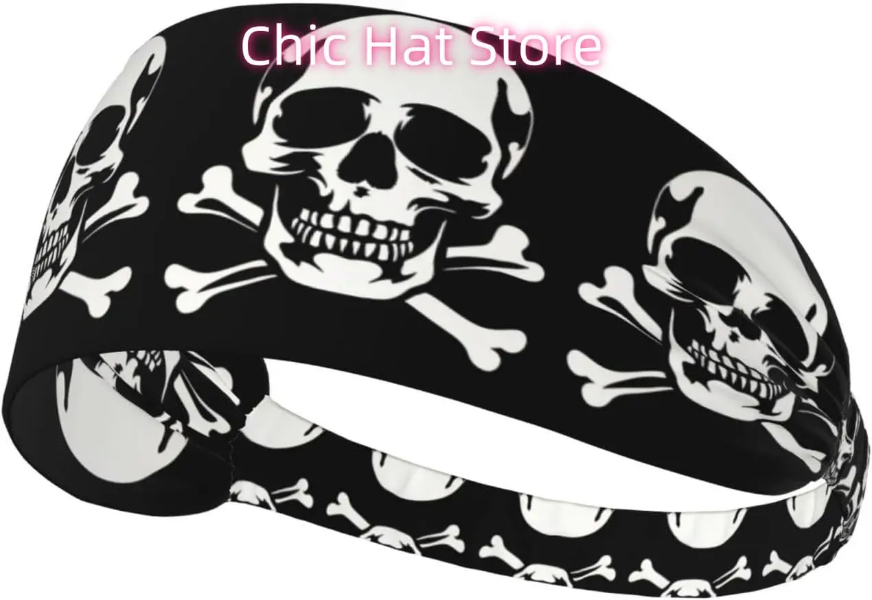 

Skull Black Elastic Exercise Headband For Women&Men,Wide Headbands For Women Athletic Sweatbands - Fashion Elastic Sports Hair B