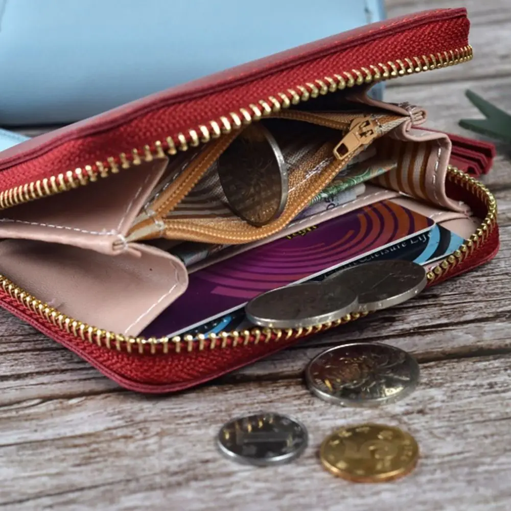 Short PU Leather Money Coin Purse with Tassel Pendant Zipper Credit Card Holoder Cute Panda Wallet Money Bag Women Girls