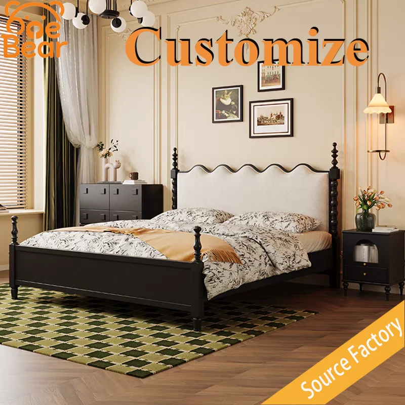 Any Size Custom Luxury European Genuine Leather Bed Solid Wood Padded Headboard Sturdy Durable Home Bedroom Apartment Furniture