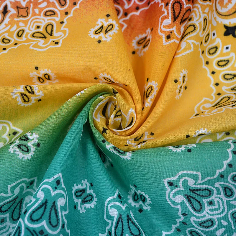 Fashion Hip Hop 100% Cotton Men Bandana Square Scarf Double Cashew Gradient Color Paisley Headband Street Dance For Women Hijab