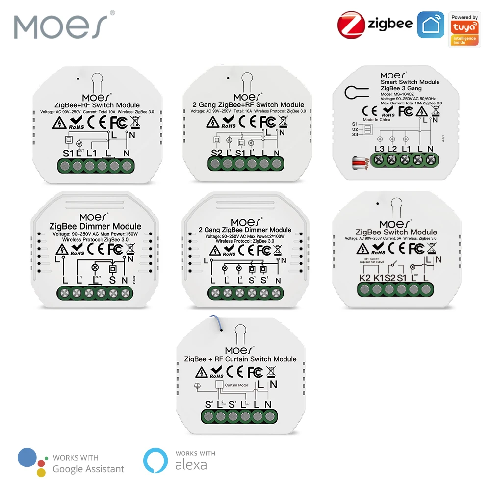 MOES-Tuya ZigBee 3.0 스마트 조명 스위치 릴레이 모듈, 1/2/3 Gang Smart Life/Tuya 앱 제어, Alexa Google Home yandex와 호환 