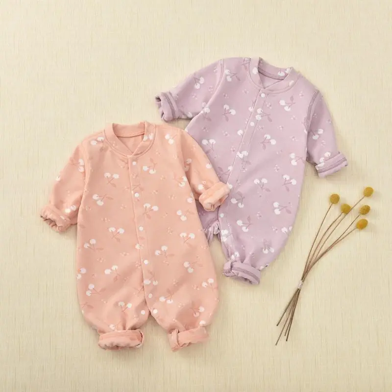 Newborns Jumpsuit Jacquard Velvet Spring Autumn Long Sleeved Baby Girls Crawling Clothes Solid Floral Infant Girls Bodysuit