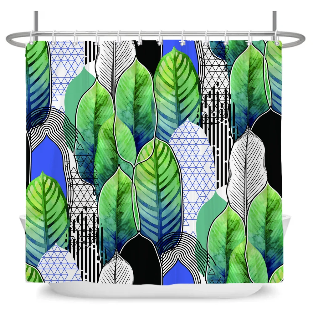 200x180cm Curtain for bathroom 3D plant leaves leaf printing waterproof household decorative curtain with hooks shower curtain