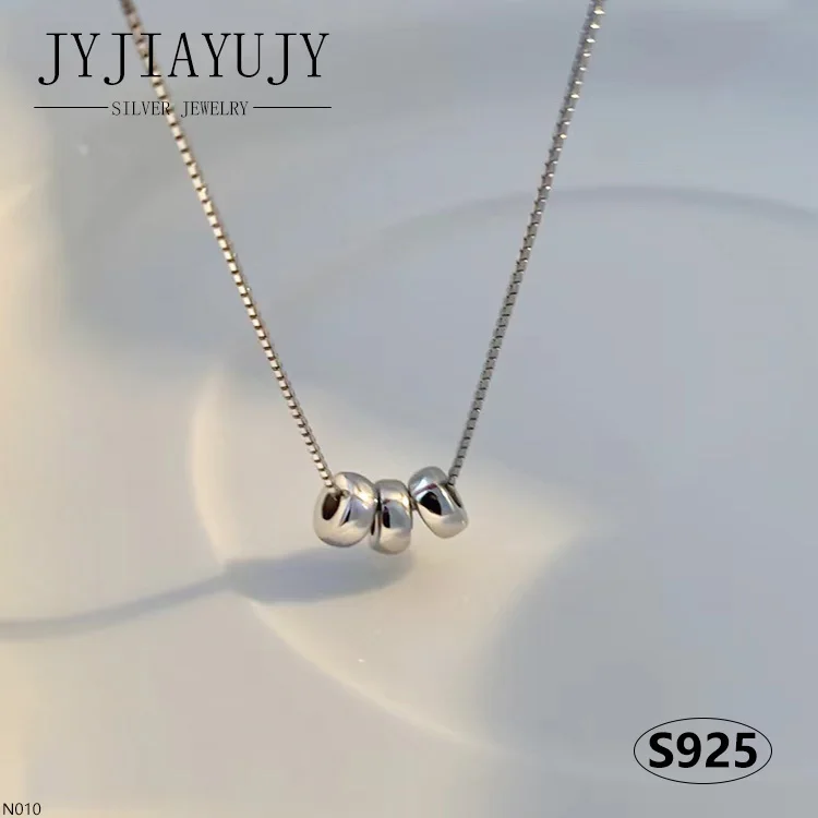 

JYJIAYUJY 100% Sterling Silver S925 Necklace Three Smooth Beads Shape Daily Casual Hypoallergenic Women Fine Jewelry Gift N010