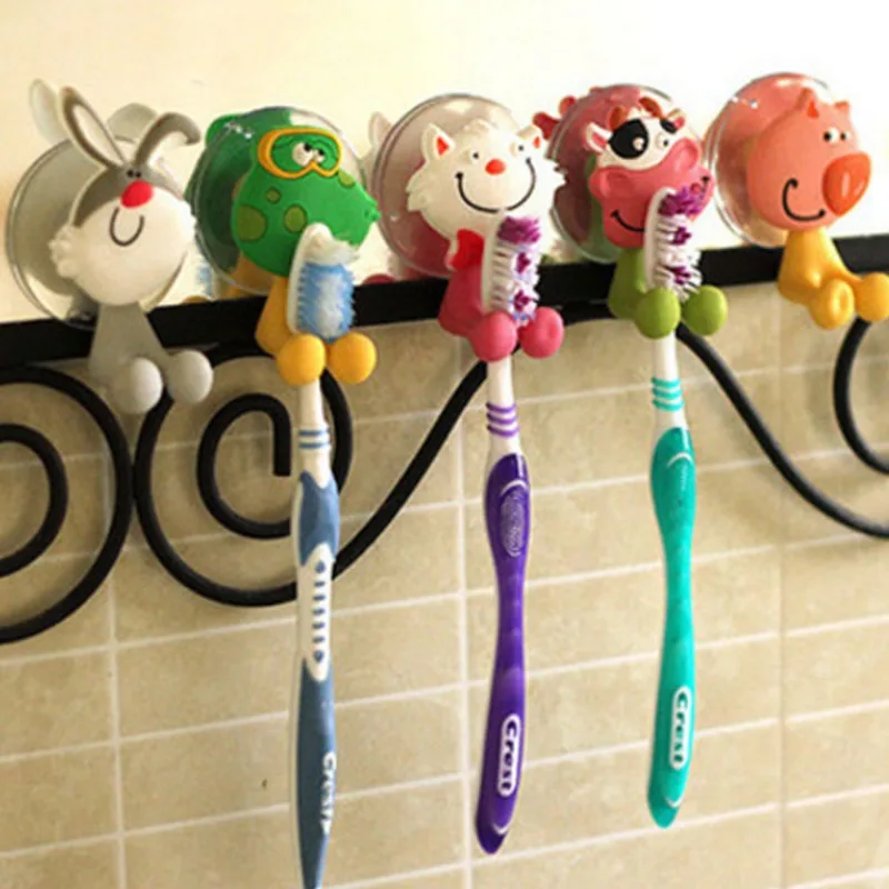 Creative Cartoon Animal Scratch Free Strong Suction Cup Toothpaste Toothbrush Holder Hook Without Punching Storage Hanging Rack