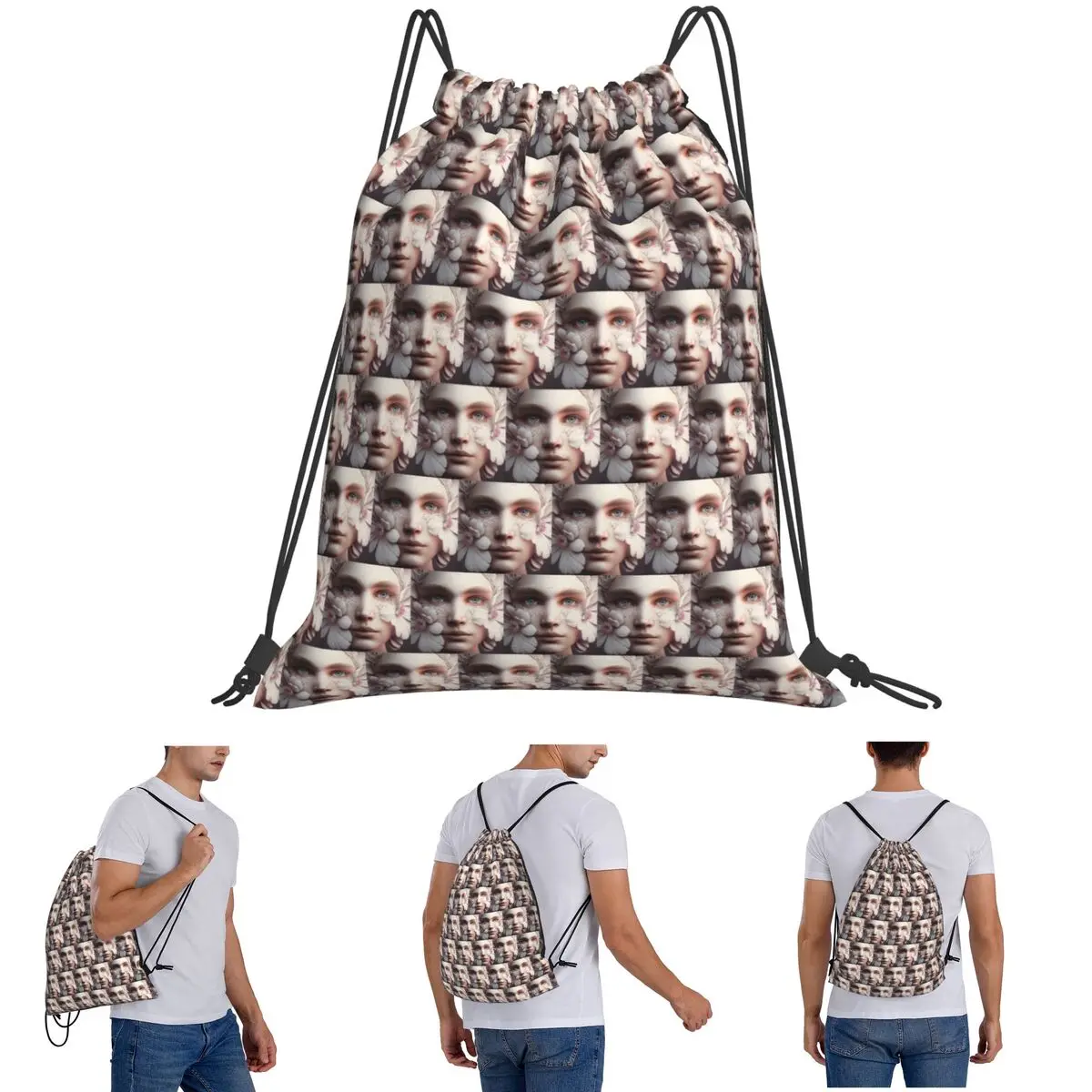 

Soft Ethereal Face Surrounded Backpacks Portable Drawstring Bags Sports Bag Book Bags for Man Woman School