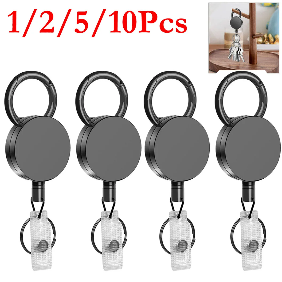 1/2/5/10 Retractable Metal Wire Keychain Keyring Pull Retract Recoil Key Ring Anti Lost ID Card Holder Telescopic Key Organizer