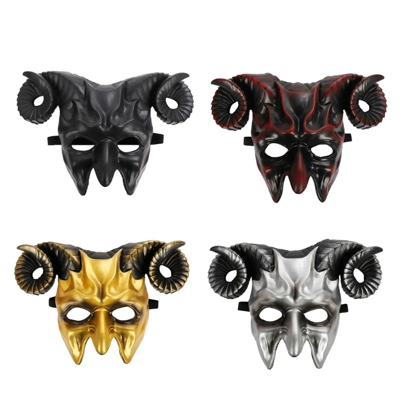 

Demons Mask Halloween Masquerade Mask Half Face Mask Ox Horn Mask Devil Mask N7YF