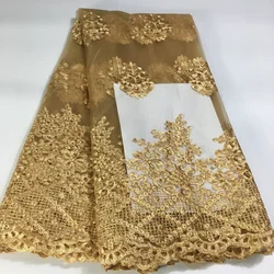 Latest Gold French Tulle Lace Fabric 2023 High Quality African Voile Lace Fabric With Stones Beaded Nigerian Lace Fabric LPP03