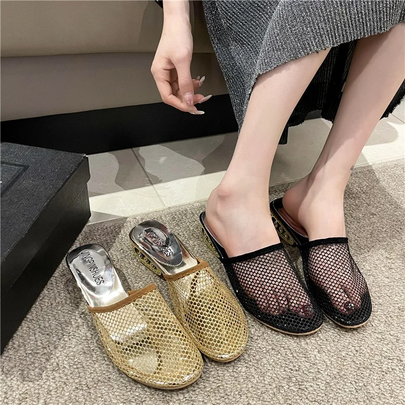 شباشب نسائية كاجوال بكعب متوسط أحذية عصرية شبكية مريحة صنادل نسائية لصيف 2025 جديد Zapatillas De Mujer #5