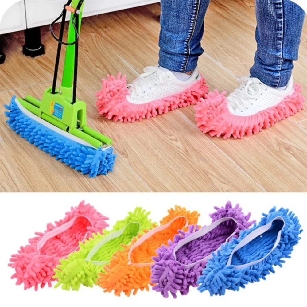 

1 Pair Chenille Dust Mop Slippers Foot Socks Multi-Function Floor Cleaning Mop Caps Lazy Shoe Covers Reusable Overshoes Slipper