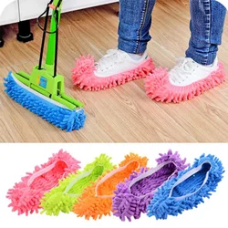 1 Pair Chenille Dust Mop Slippers Foot Socks Multi-Function Floor Cleaning Mop Caps Lazy Shoe Covers Reusable Overshoes Slipper