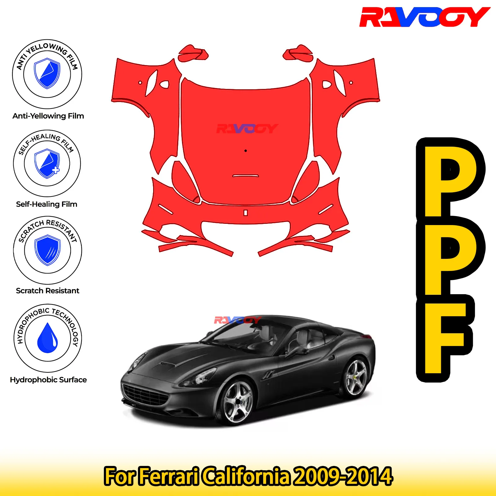 

Для Ferrari California 2009-2014 глянцевый матовый черный предварительно вырезанный передний комплект PPF, защитная пленка для краски