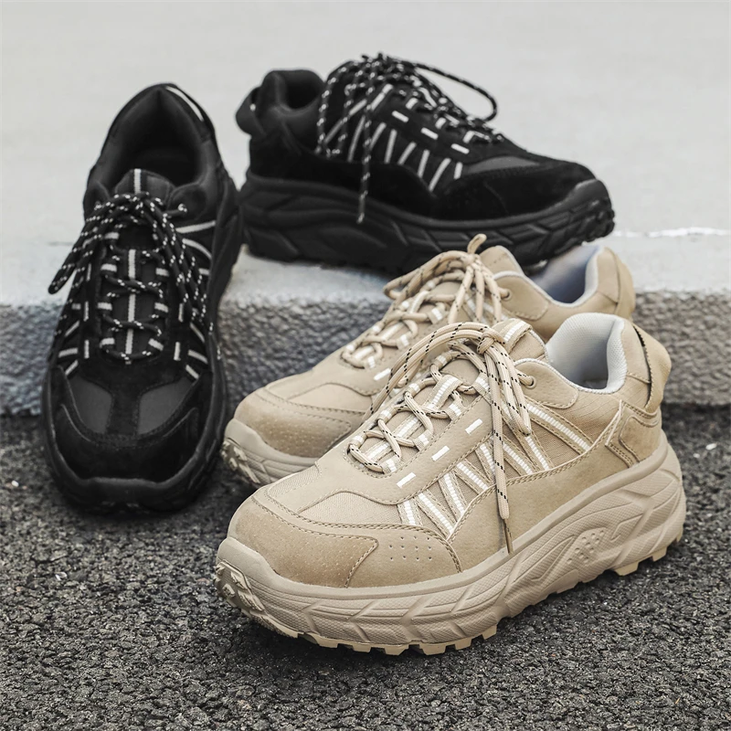 

Мужская повседневная обувь на толстой подошве. Удобные и модные высококачественные стили. Уличная обувь для уличной ходьбы. Черная молодежная обувь на шнуровке. НОВИНКА.