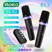 DS-K2 Karaoke Companion Bluetooth 5.3 Micrófonos dinámicos inalámbricos RGB Luz colorida Sistema mezclador DSP estéreo HIFI para altavoz con cable Amplificador Kit de coche