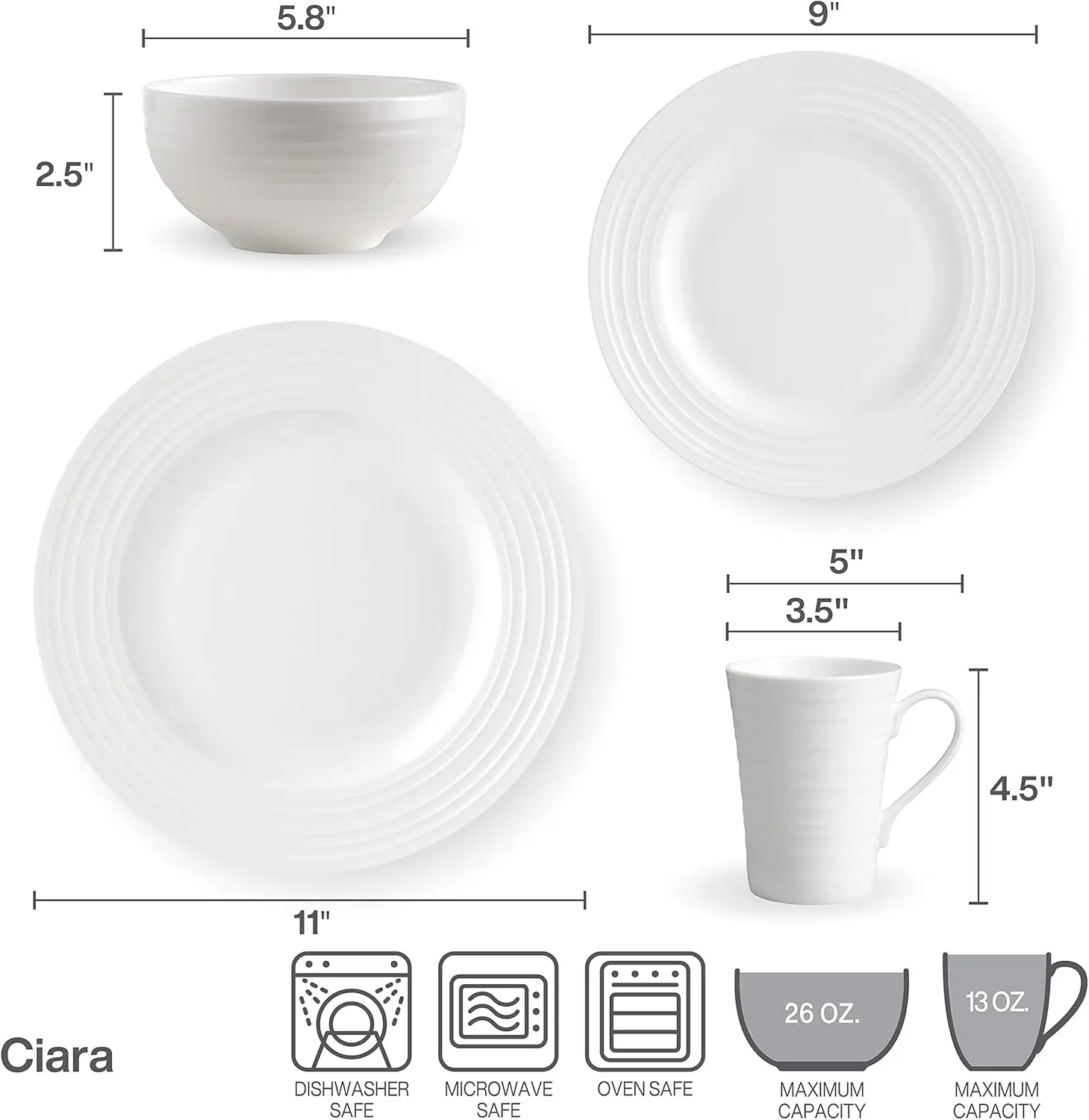 16-Piece Bone China Dinnerware Set, Service for 4