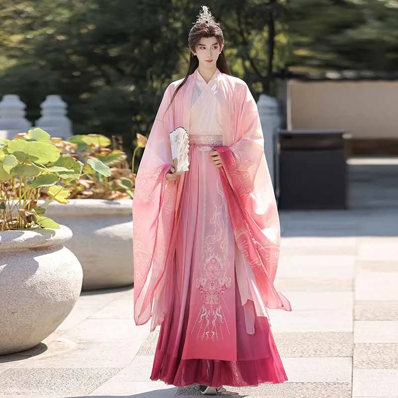 

Chinese Hanfu Men Halloween Carnival Cosplay Costume Party Outfit Traditional Ancient Pink Black Hanfu Suits Women Plus Size 3XL