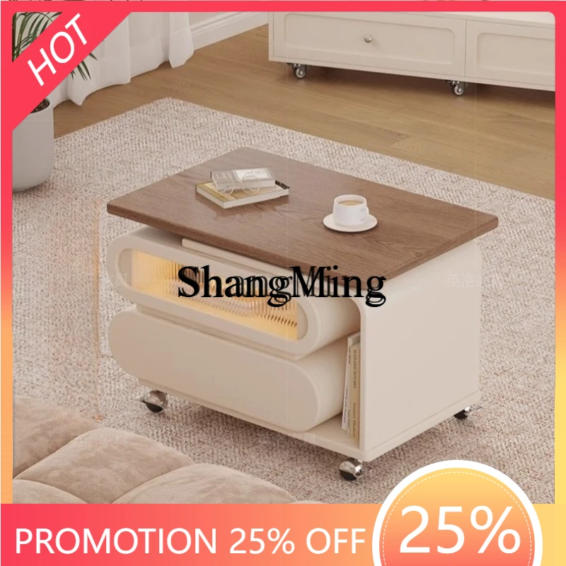 

CL wind movable lifting small coffee table artistic sense living room solid wood sofa side table