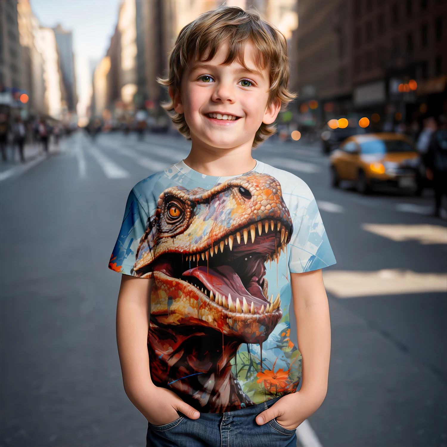 New Tyrannosaurus Rex Dinosaur Children's T-shirt Boys Short Sleeve Tops Girls 3D Printing Cute Cool Fashion Jurassic