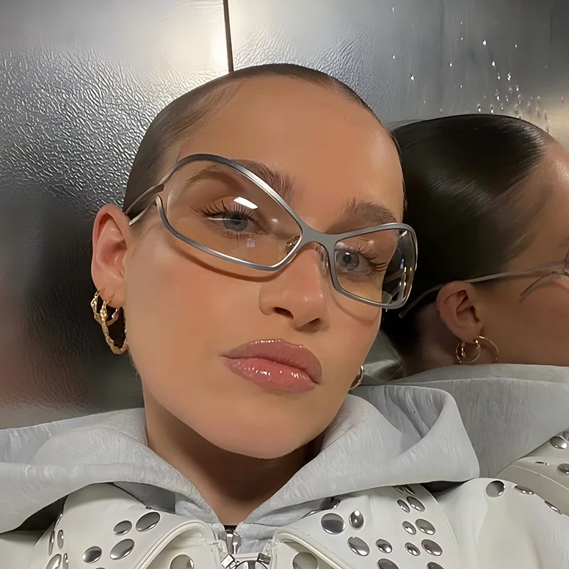 جديد Y2K موضة المعادن الشرير الجوف النظارات الشمسية للنساء العلامة التجارية العصرية الصيف في الهواء الطلق فضي نظارات شمسية الإناث Oculos دي سول